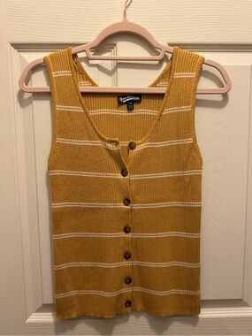 Freshman Mustard Stripe Knit Button-Front Tank Top
